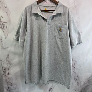 Carhartt Shirt Mens 2XL Tall Polo Light Gray Original Fit Cotton Button Short